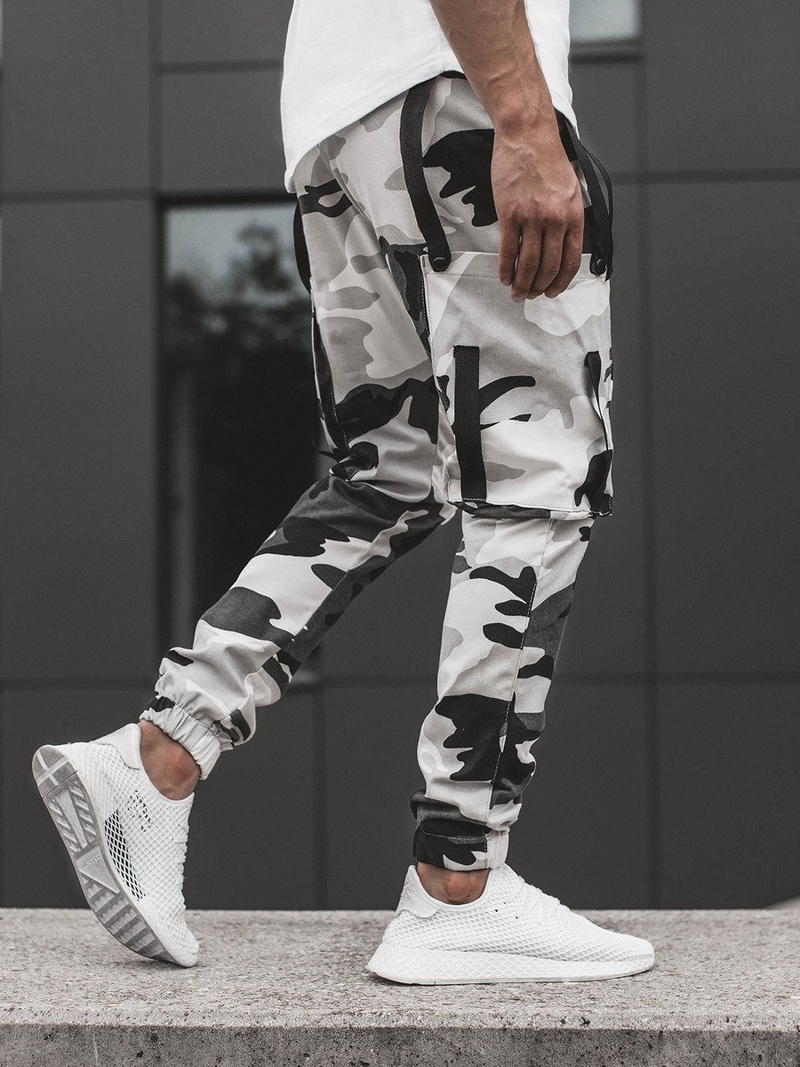 Pantaloni chino jogger pentru bărbați negri-albi OZONEE O/11102