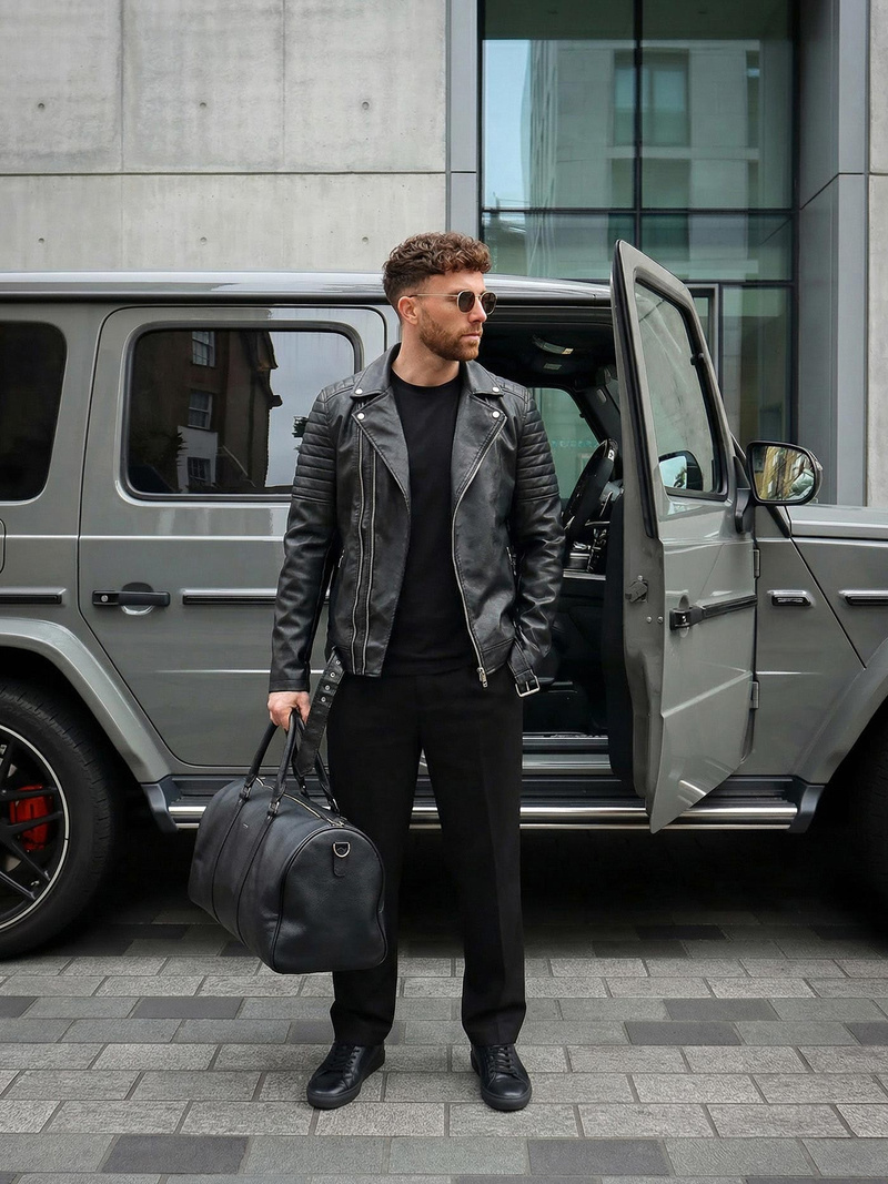 Geacă de piele bărbați neagră OZONEE JS/11Z8069