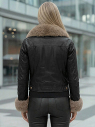 Geacă de piele pentru femei neagră-bej OZONEE JS/61M8513/392B