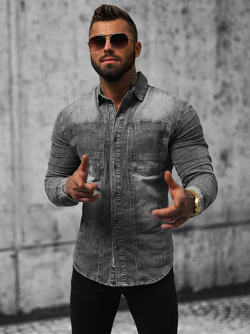 Cămașă de blugi bărbați gri OZONEE NB/MC712G