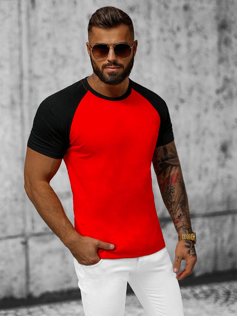 Tricou bărbați roșu-negru OZONEE JS/8T82/8Z