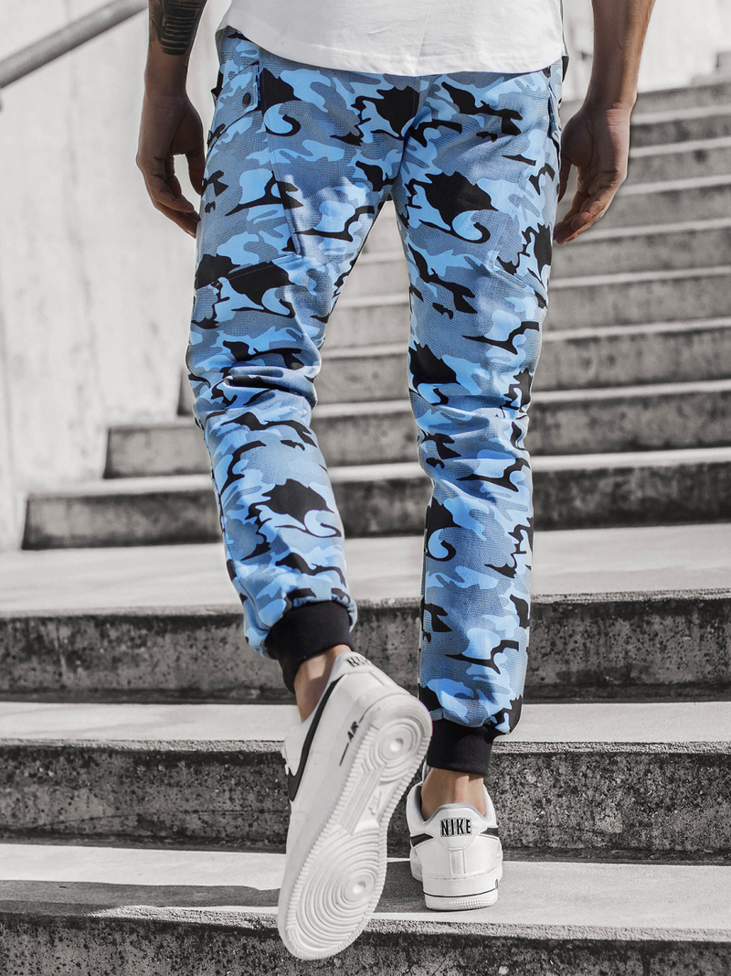 Pantaloni chino jogger pentru camuflaj-albastru OZONEE O/11103