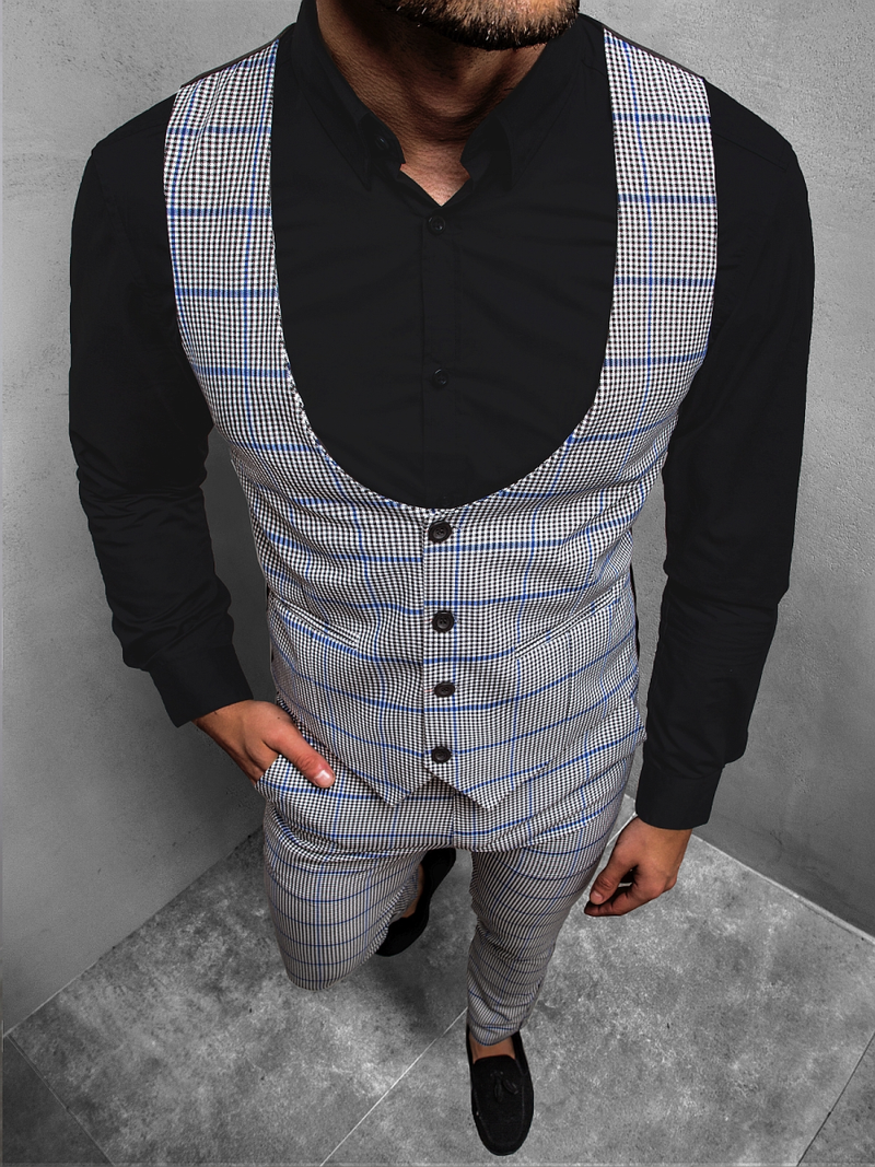 Set pentru bărbați - Vestă de costum cu pantaloni chino, gri-albastru OZONEE DJ/5598