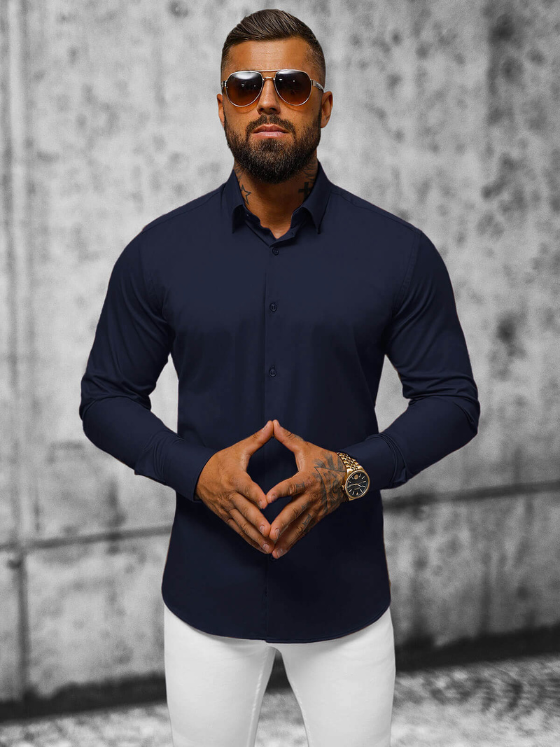 Cămașă bărbați albastru marin OZONEE O/V79