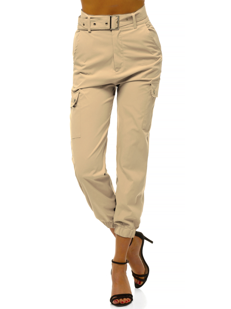 Pantaloni jogger pentru femei bej OZONEE O/HM001