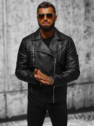 Geacă de piele bărbați neagră OZONEE JS/11Z8067