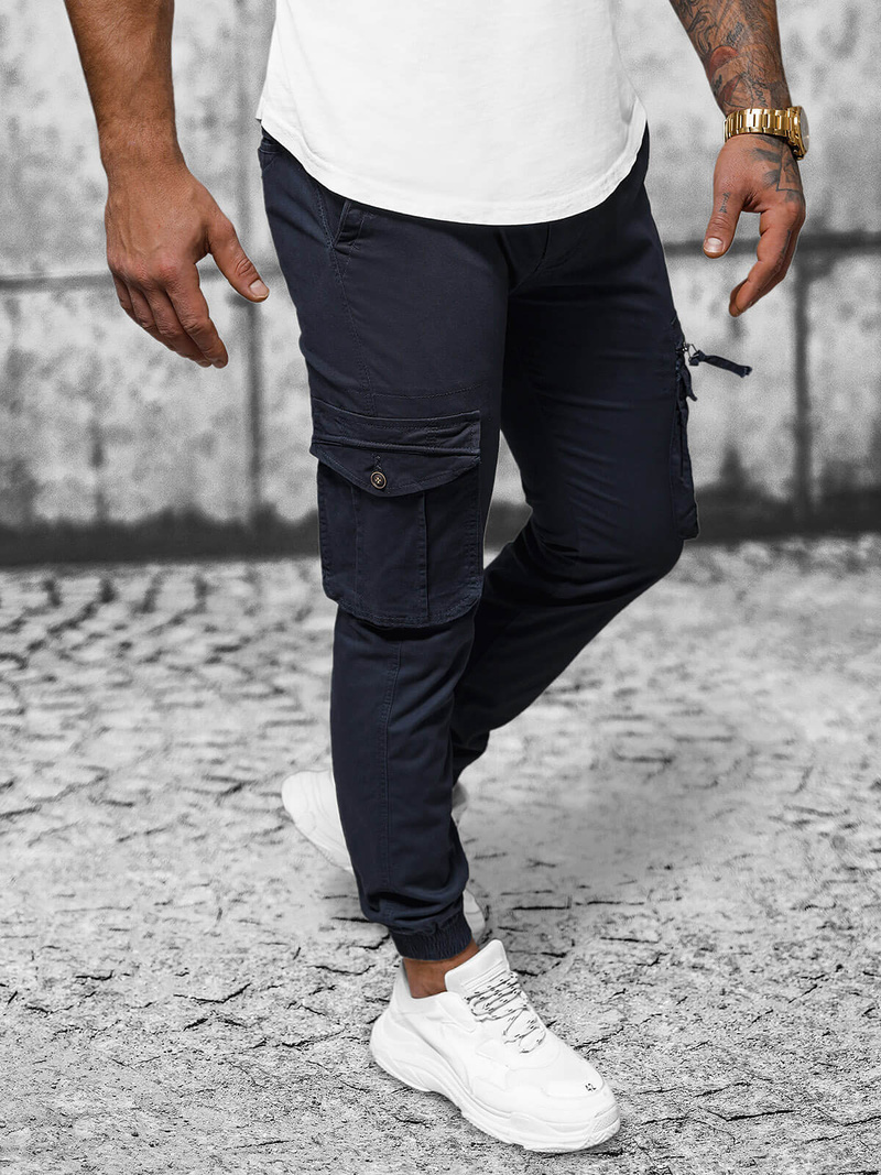 Pantaloni chino jogger pentru bărbați albastru marin OZONEE NB/MP0201BS