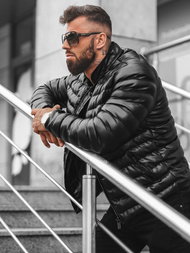 Geacă de piele bărbați neagră OZONEE O/M796