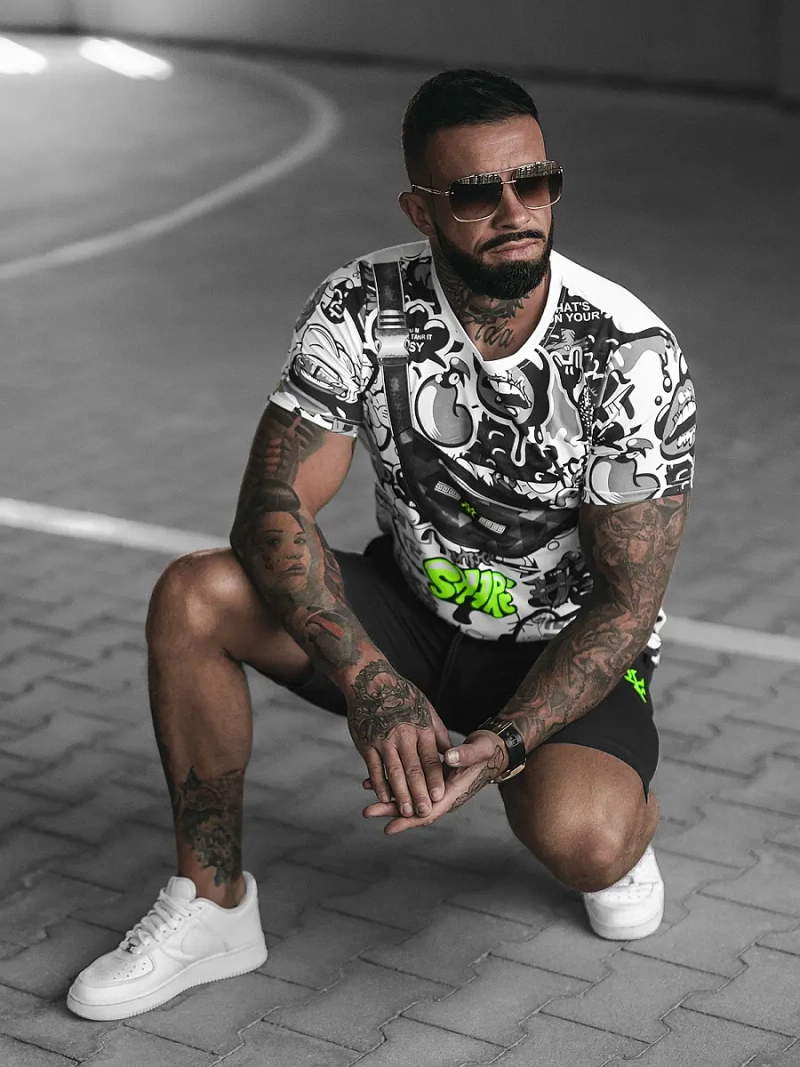 Compleu sport bărbaţi alb-verde OZONEE O/HM789Z