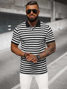 Tricou polo bărbați alb-negru OZONEE NB/MT3110