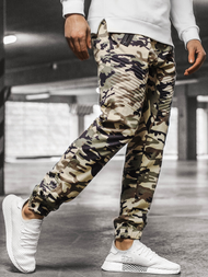 Pantaloni chino jogger pentru bărbați bej-camuflaj OZONEE A/0952