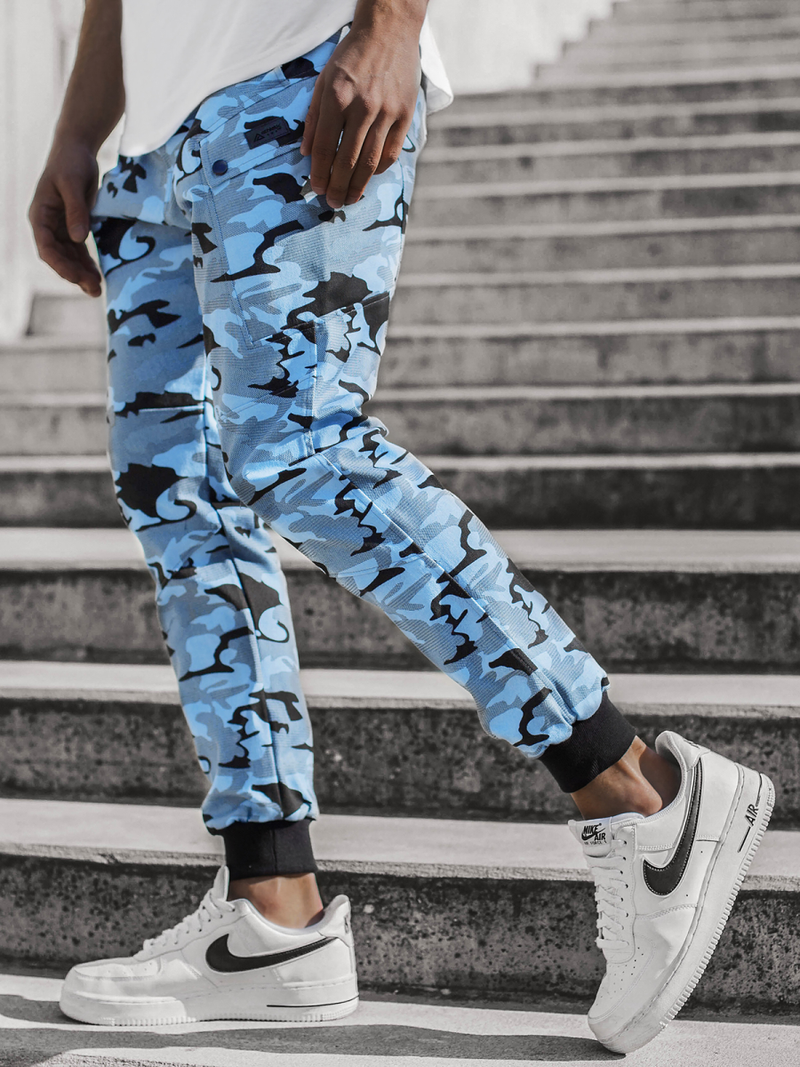 Pantaloni chino jogger pentru camuflaj-albastru OZONEE O/11103