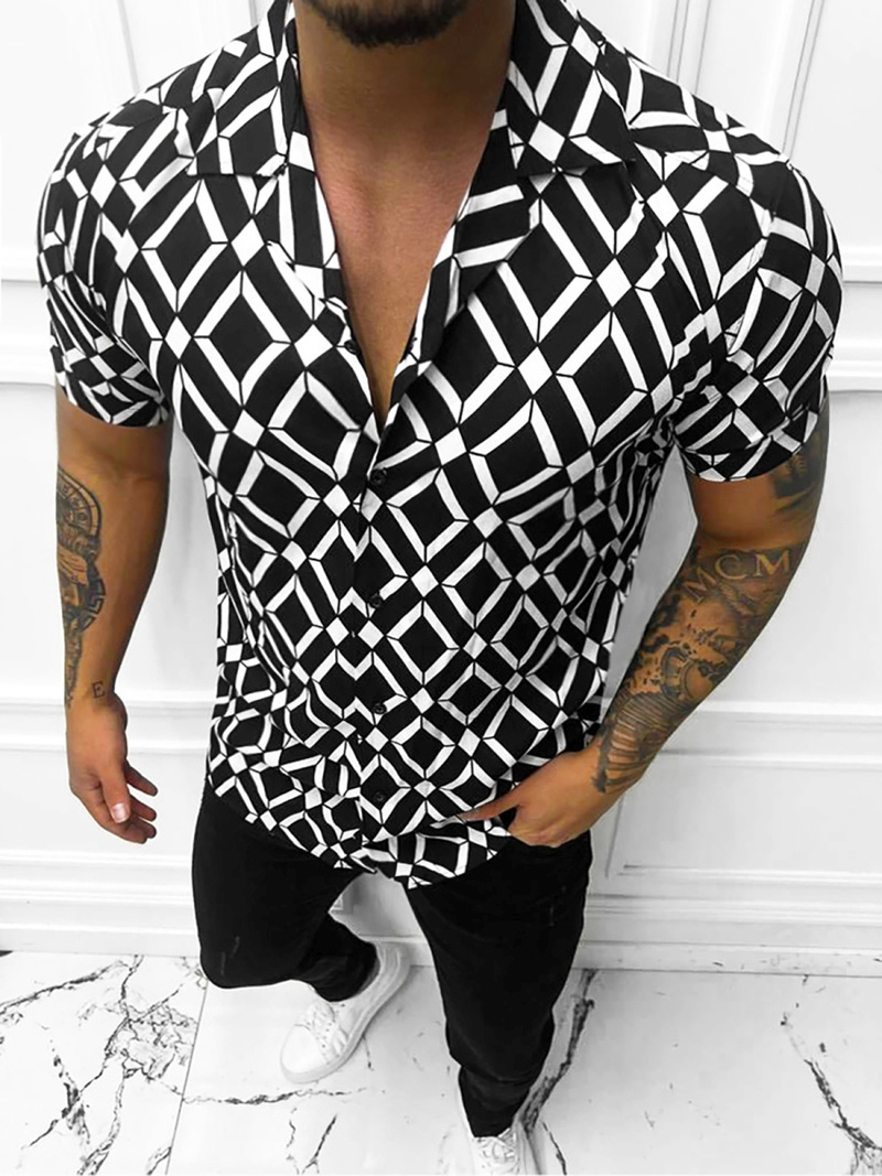 Cămașă cu mâneca scurtă bărbați neagră-albă OZONEE E/1400/227