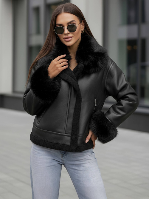 Geacă de piele pentru femei negru OZONEE JS/61M8505/392Z