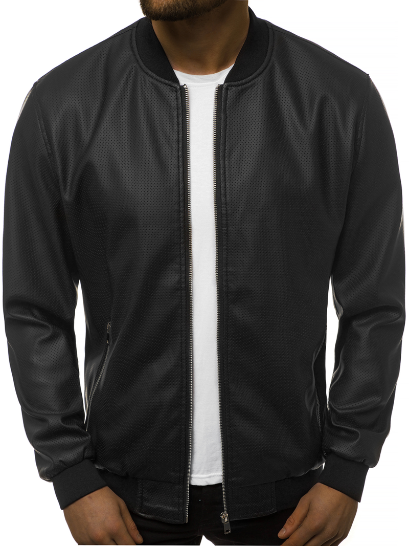 Geacă de piele bărbați neagră OZONEE N/6121