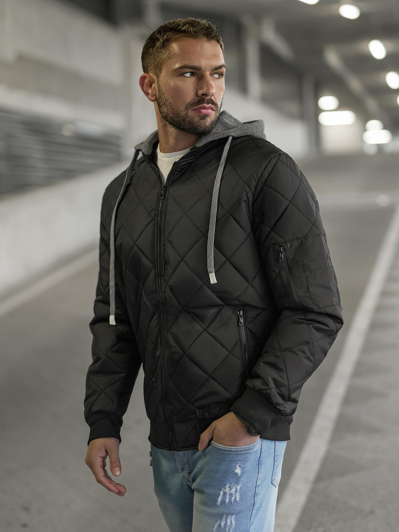 Jachetă bărbați neagră OZONEE JS/8M986/392Z