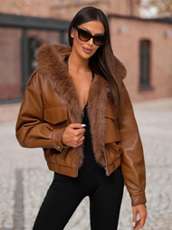 Geacă de piele pentru femei maro OZONEE O/G125