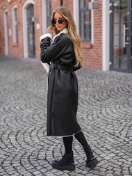 Palton de piele de dama neagru OZONEE JS/11Z8253