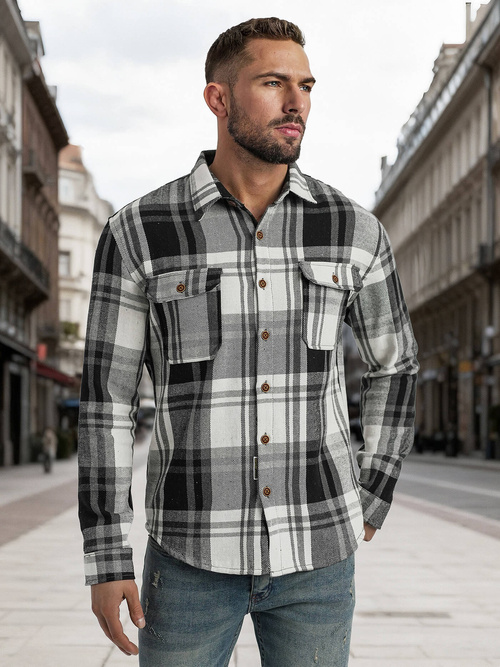 Cămașă bărbați neagră-albă OZONEE NB/MC728N/3