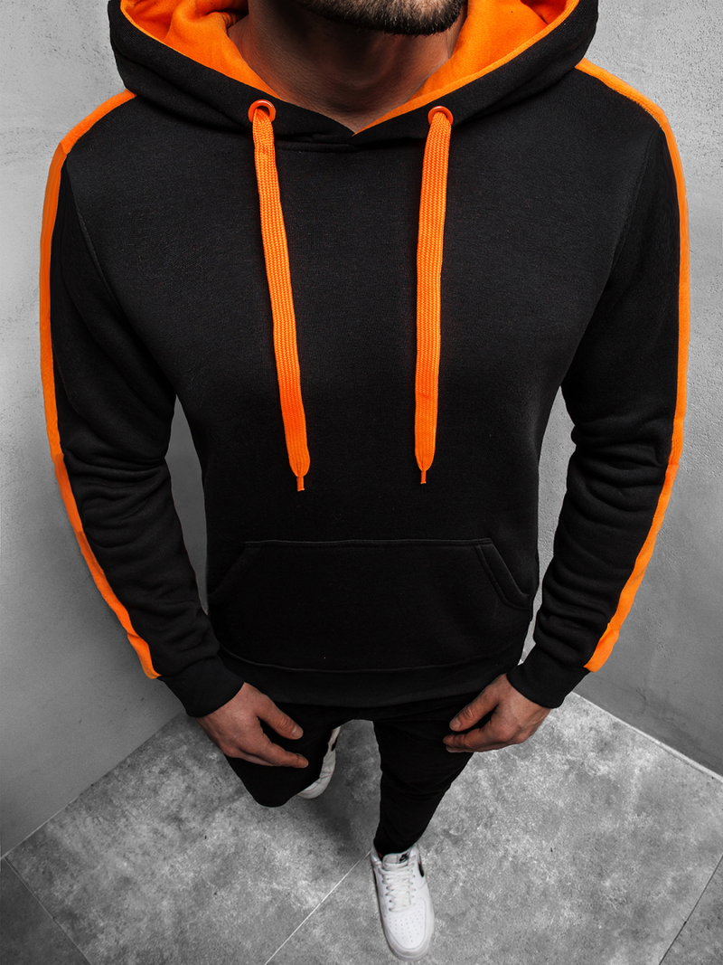 Hanorac cu glugă bărbați negru-portocaliu OZONEE JS/2012Z