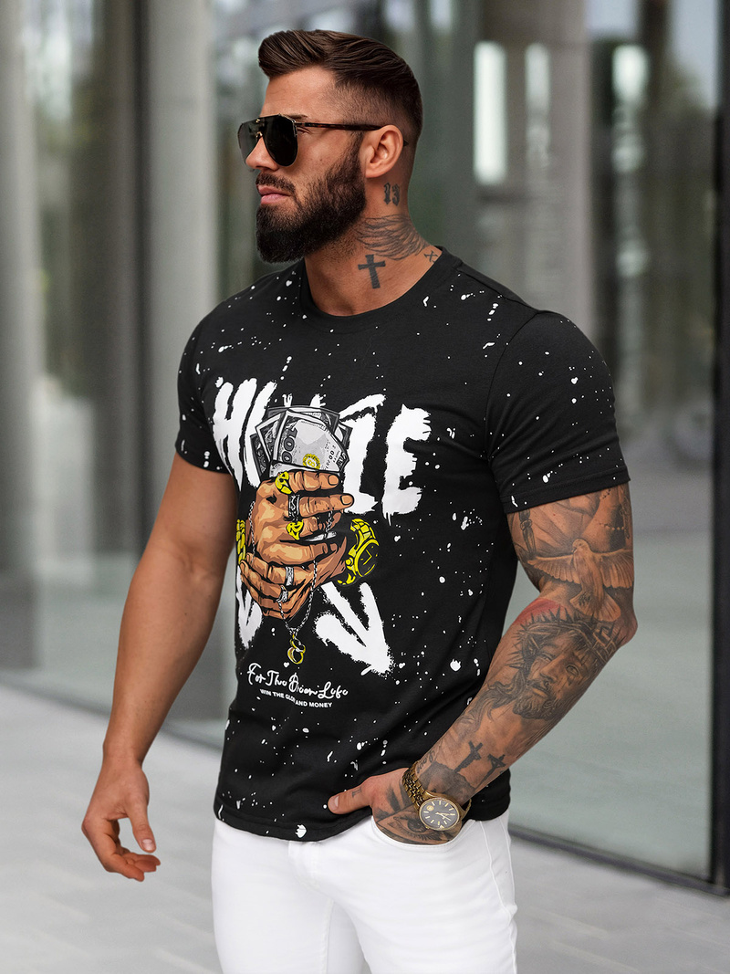 Tricou bărbați negri OZONEE JS/8B1389/3