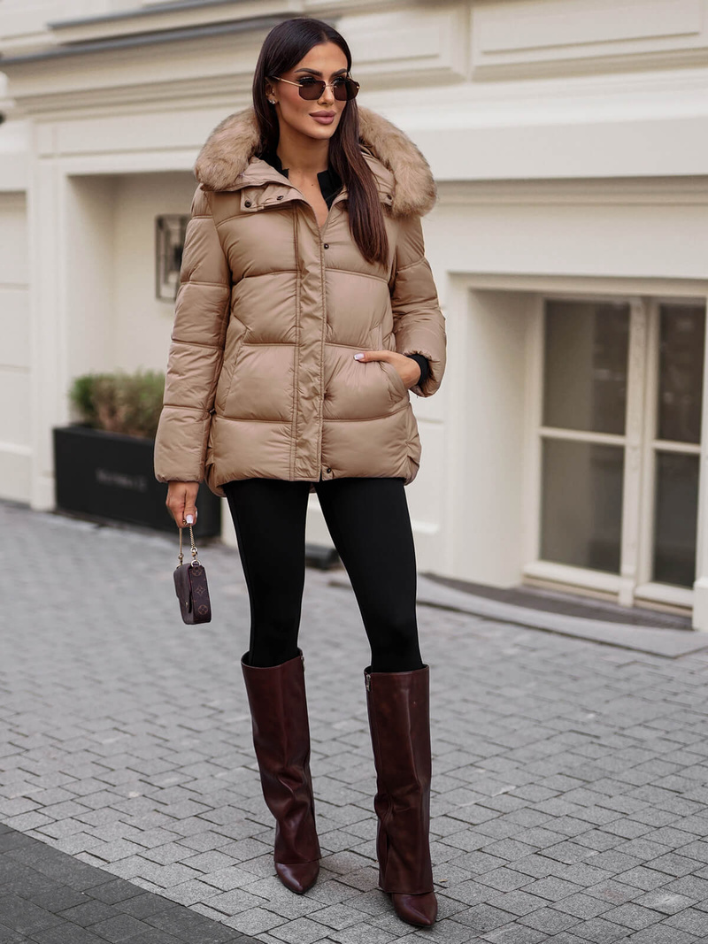 Geacă de iarnă damă camel OZONEE JS/5M3256/84