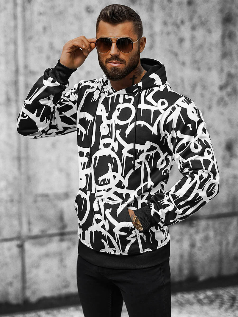 Hanorac bărbați negru-alb OZONEE JS/8B1152/1