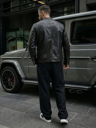 Geacă de piele bărbați neagră OZONEE JS/11Z8021