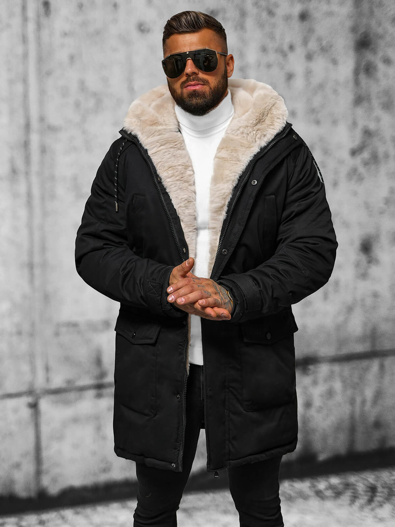 Geacă de iarnă parka bărbați neagră OZONEE JS/5M120/392