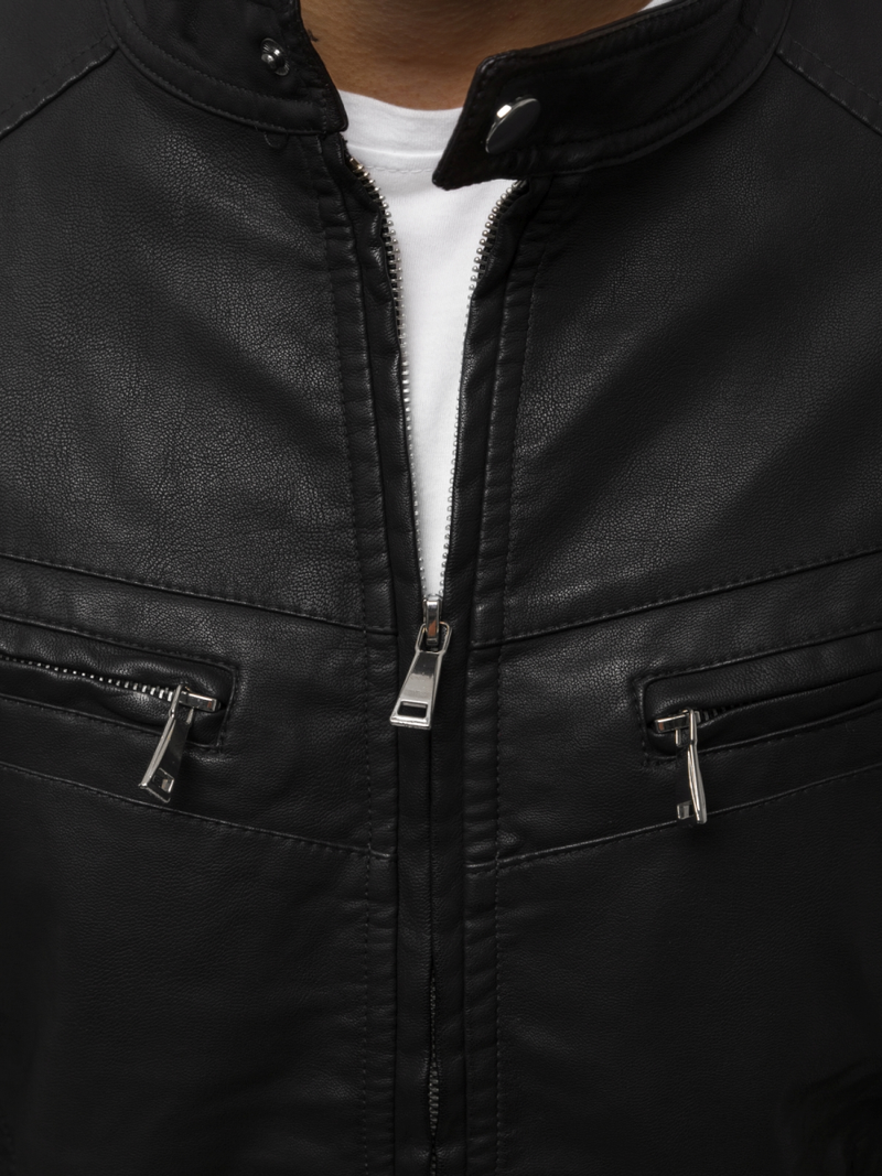 Geacă de piele bărbați neagră OZONEE JB/JP1125