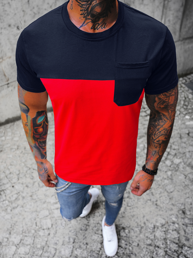 Tricou bărbați roșu albastru-bleumarin OZONEE JS/8T91/18