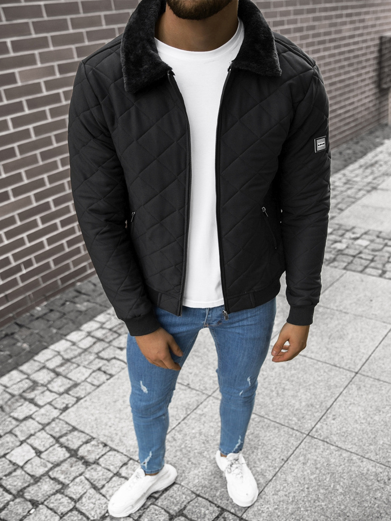 Jachetă de primăvară bărbați neagră OZONEE O/9032