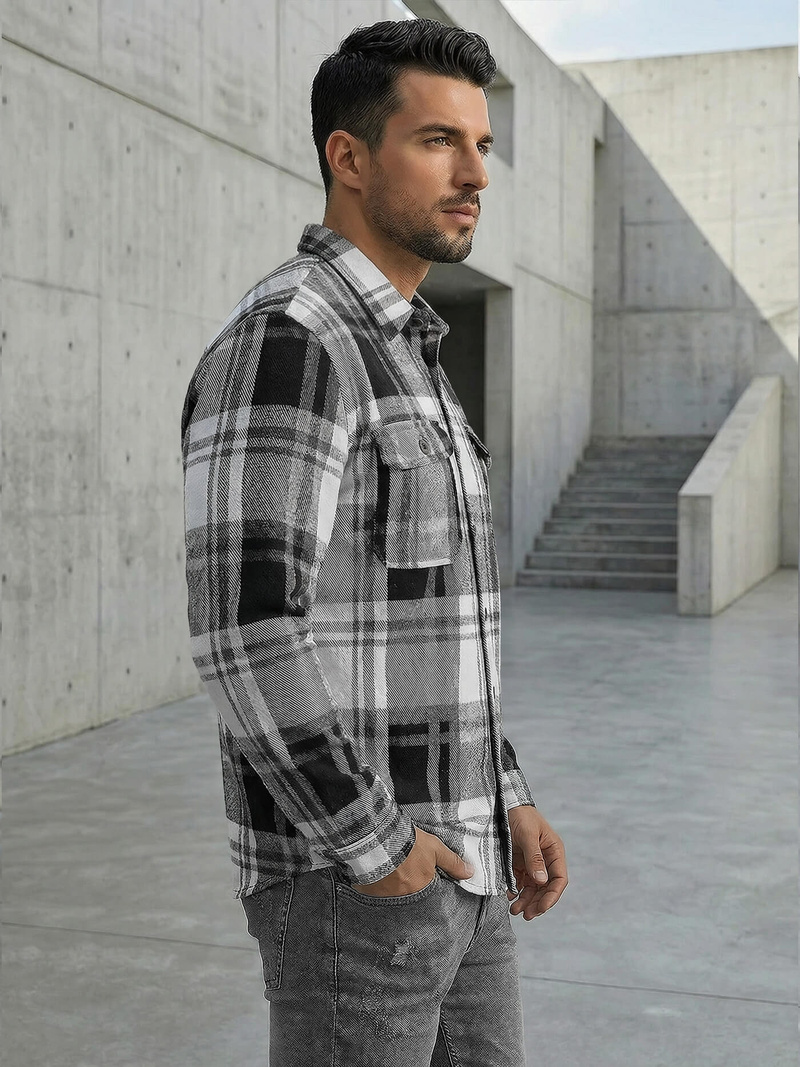 Cămașă bărbați neagră-albă OZONEE NB/MC728N/3Z