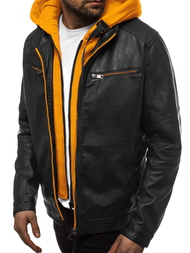 Geacă de piele bărbați negru-galben OZONEE N/6129