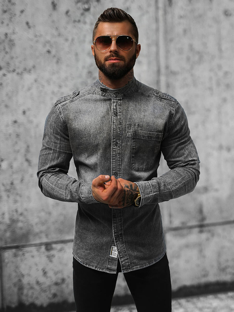 Cămașă de blugi bărbați gri OZONEE NB/MC713G