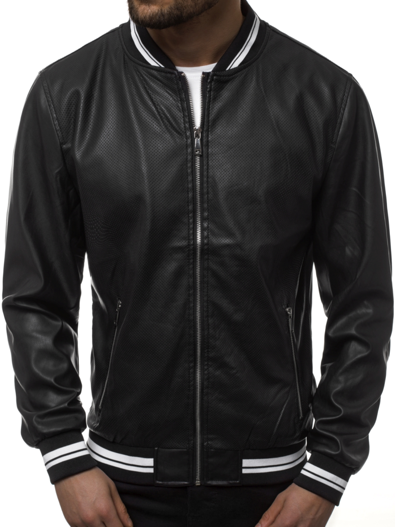 Geacă de piele bărbați neagră OZONEE JB/JP1132