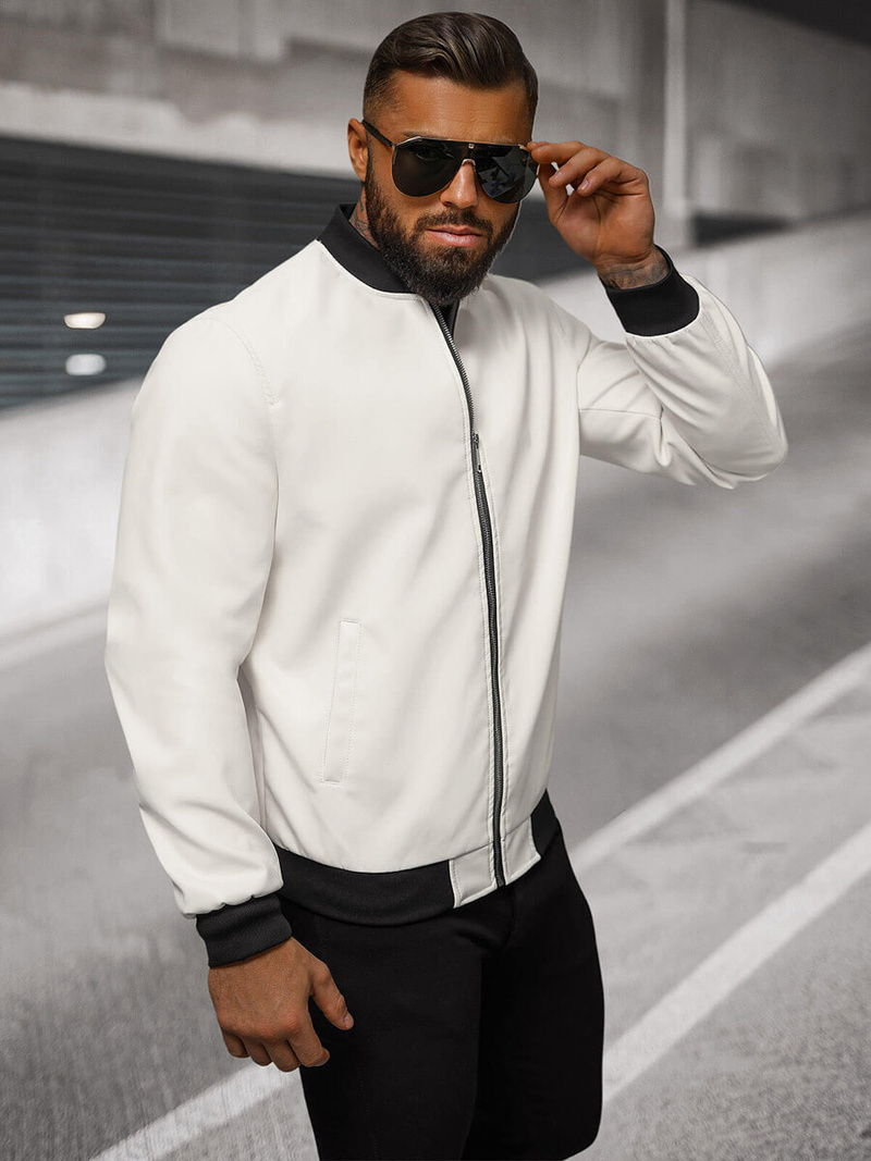 Geacă de piele bărbați albă OZONEE O/88120