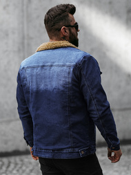 Jachetă de blugi bărbați sherpa albastră închis OZONEE NB/MJ520BSZ