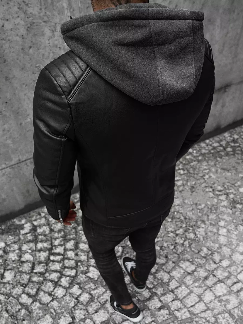 Geacă de piele bărbați neagră OZONEE JS/11Z8012