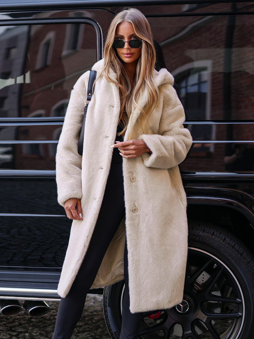 Geacă de iarnă din blană pentru femei bej OZONEE JS/11Z8250
