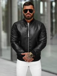 Geacă de piele bărbați neagră OZONEE JS/11Z8107