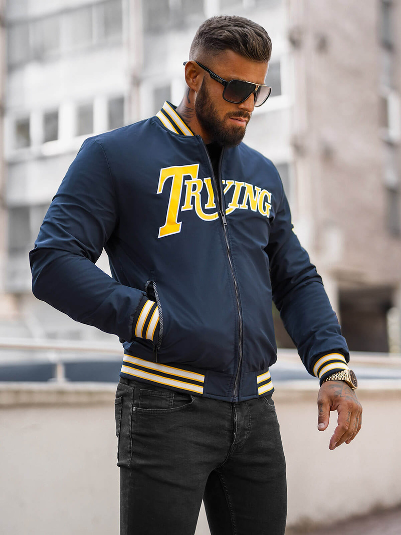 Jachetă de primăvară bărbați albastru marin OZONEE JS/84M3013/215Z