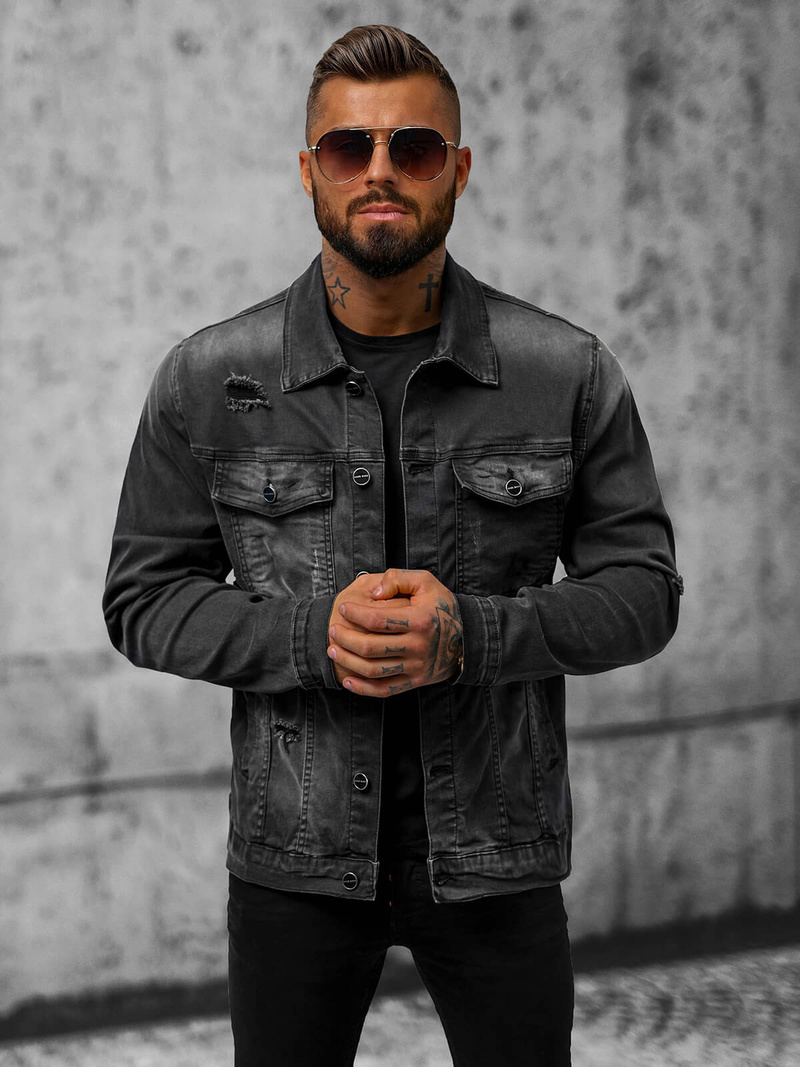 Jachetă de blugi bărbați neagră OZONEE NB/MJ506NZ