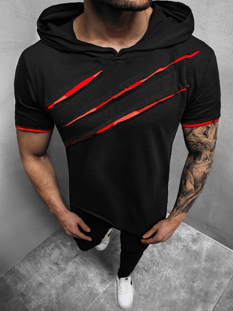 Tricou bărbați negru-roșu OZONEE A/1185Z