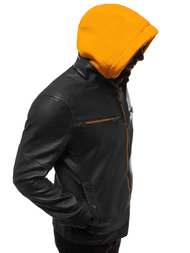 Geacă de piele bărbați negru-galben OZONEE N/6129