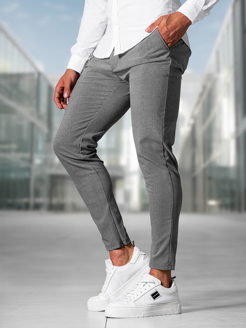 Pantaloni chino bărbaţi gri închis OZONEE DJ/3300Z