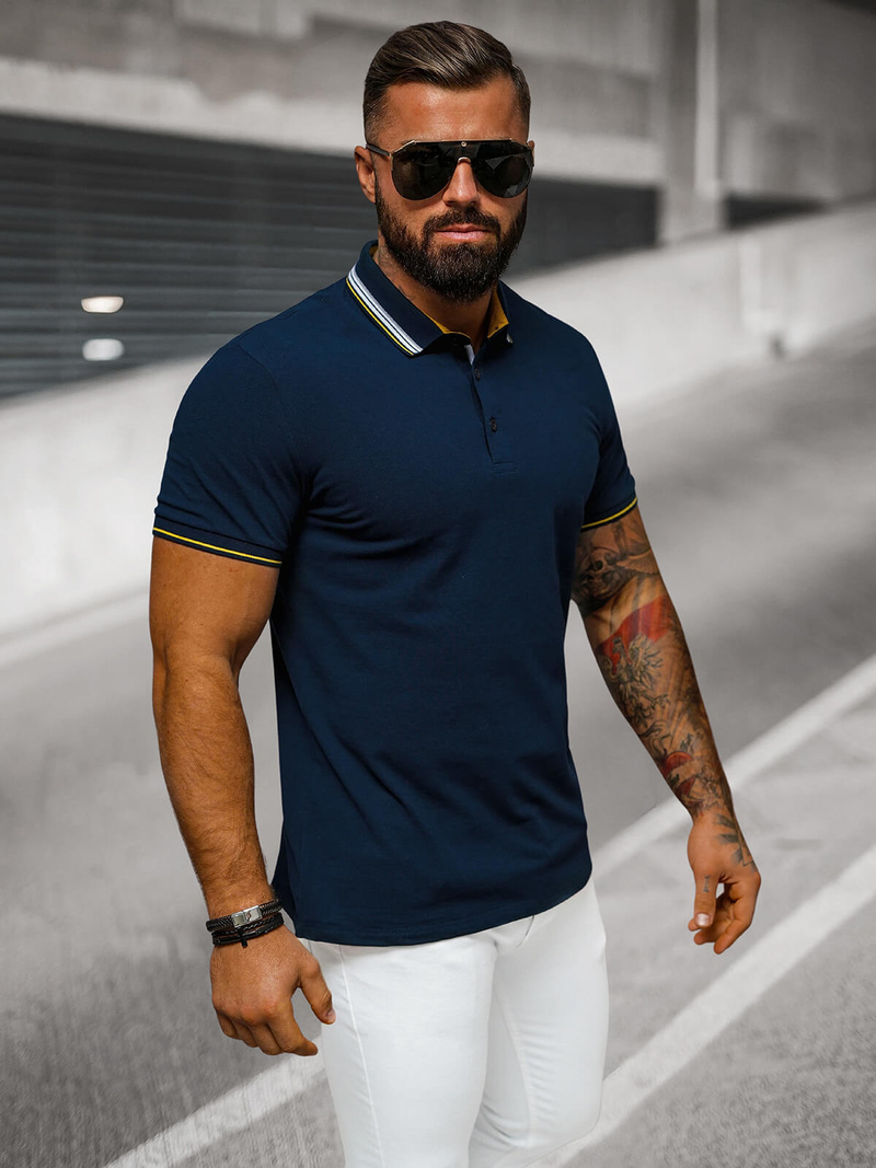 Tricou polo bărbați albastru marin OZONEE O/DA729