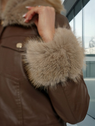 Geacă de piele pentru femei ciocolată OZONEE JS/61M8513/158