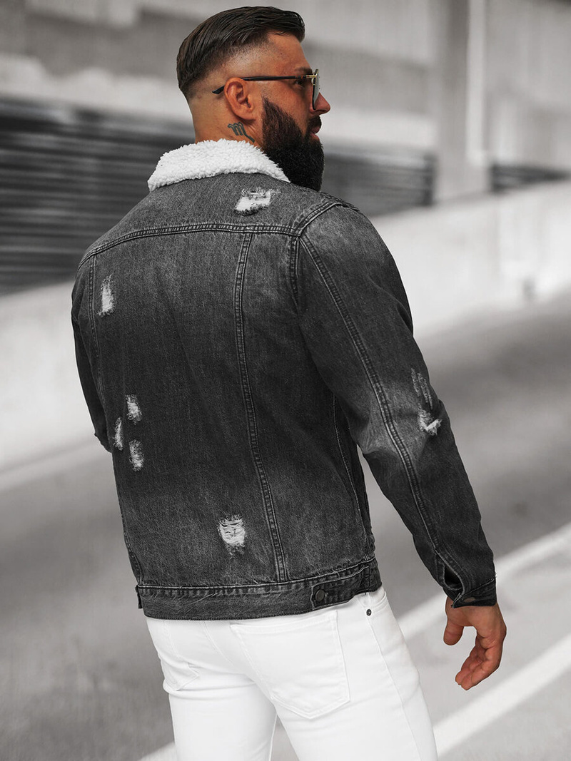 Jachetă de blugi bărbați sherpa neagră OZONEE NB/MJ502NZ