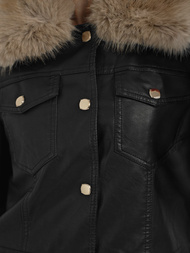 Geacă de piele pentru femei neagră-bej OZONEE JS/61M8513/392B